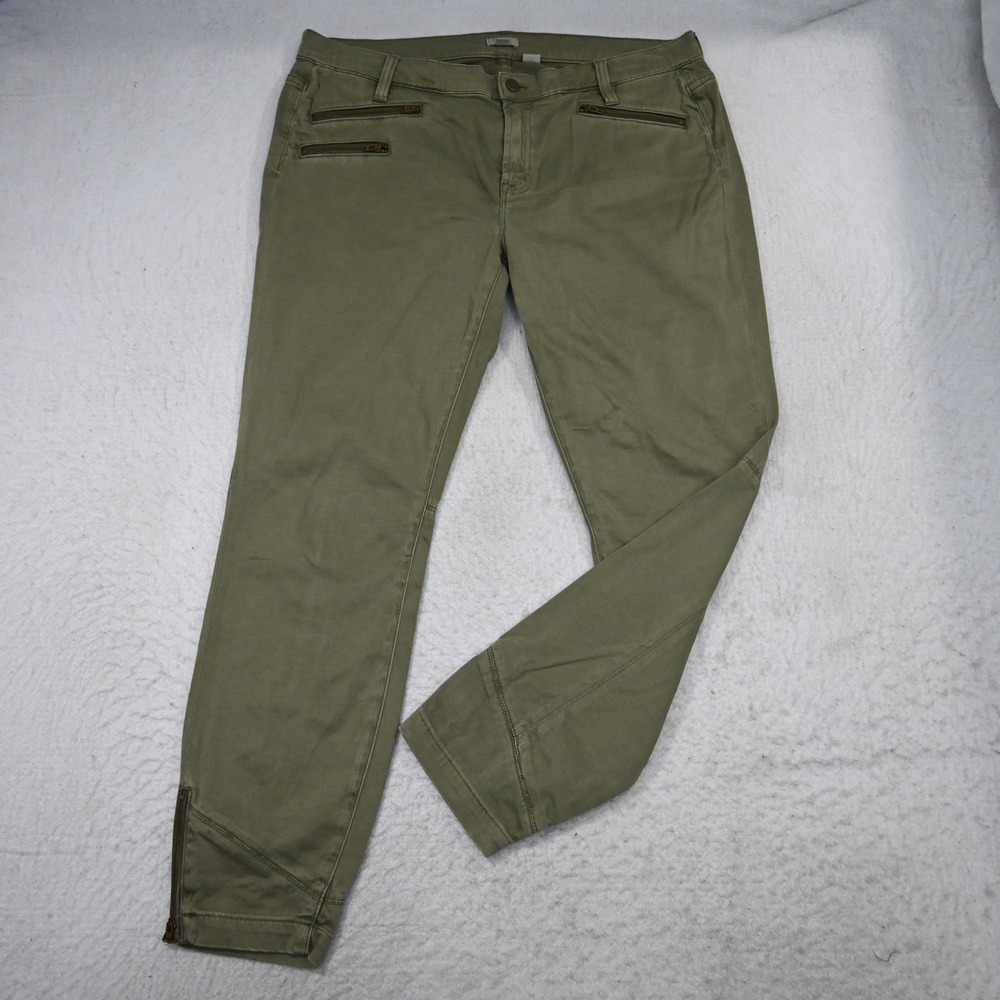 J.Crew Chino Pants Women 32 Pre-Owned Skinny Green Moto Zipper C7660